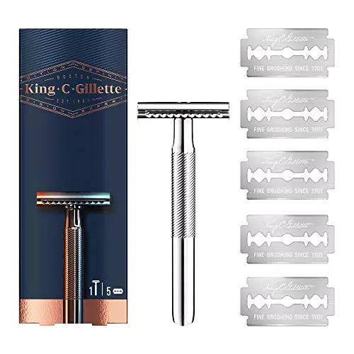 King C. Gillette Rasoio di Sicurezza, 1 Manico, 5 Lamette da Barba