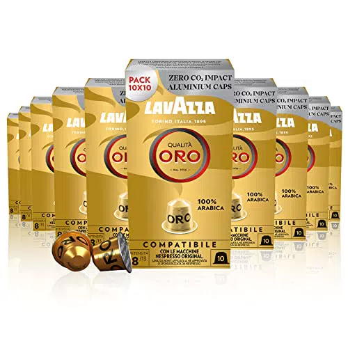 Lavazza, Qualità Oro, 100 Capsule in Alluminio Compatibili con Macchine Nespresso Original