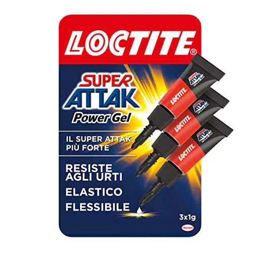 Loctite Super Attak Power Flex MINI TRIO GEL, adesivo trasparente e istantaneo specifico per materiali flessibili