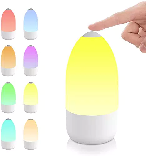 Luce Notturna Bambini Lampada da Comodino Senza Fili Lampada da Tavolo LED 7 Colori RGB Dimmerabile Luce per l'allattamento Funzione di Memoria Timer Luci Notturne per Camera da Letto