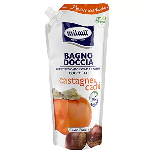 MILMIL Bagno Doccia Castagne & Cachi Coccolati - Caldo Piacere - Con Estratti Biologici - Flaconbusta 750ml