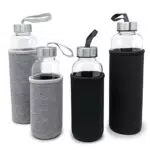 Nerthus FIH 647 Bottiglia di Vetro da 400 ml Nero, Borosilicato e neoprene
