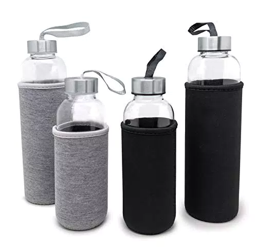 Nerthus FIH 647 Bottiglia di Vetro da 400 ml Nero, Borosilicato e neoprene