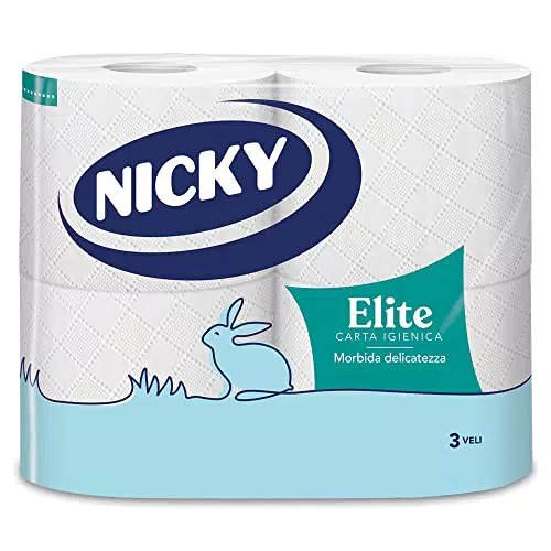 Nicky Elite - 4 Rotoli di Carta Igienica, 170 Soffici Fogli a 3 Veli