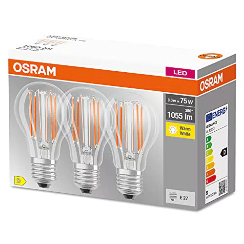 OSRAM LED BASE Classic A75, lampade LED a filamento chiaro in vetro per base E27