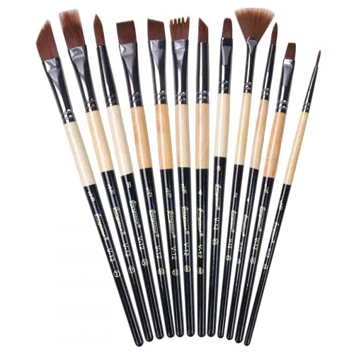Pinsheng Set di 12 Pennelli da Pittura, Pennelli per Dipingere di Nylon per Dipingere Pennelli per Pittura Acrilica per Principianti