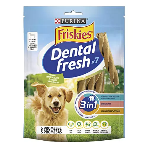 Purina Friskies Dental Fresh 3 In 1 Snack per Cani, Taglia Media e Grande, 6 Confezioni da 180 g