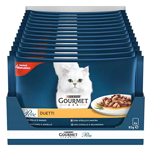 Purina Gourmet Perle Duetti con Carni Cibo Umido per Gatti con Manzo e Pollo