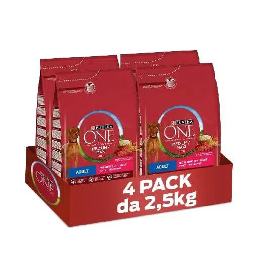 Purina One Medium/Maxi > 10 kg Cibo per Cani Adulti con Manzo e Riso
