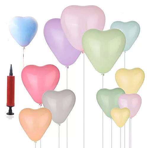 REYOK Pastel Palloncini a Forma di Cuore, 100pz Palloncini Colorati Macaroon Balloons DIY Lattice Palloncini+ Pompa