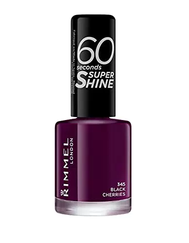 Rimmel London Smalto Unghie 60 Seconds Super Shine - Asciugatura Rapida e Lunga Durata - 345 Black Cherries - 8 ml