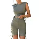 Siyova 2 Pezzi Tuta da Donna Sportiva Completo Palestra Donna Estivo Top Corto Senza Maniche con Coulisse Regolabile +Pantaloncini Pieghettati a Vita Alta