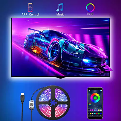 Strisce LED USB, Romwish 3M retroilluminazione LED TV con controllo da APP striscia LED RGB per TV da 40 pollici-60 pollici