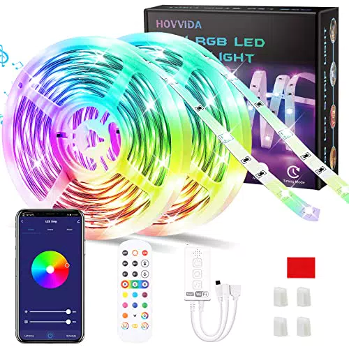 Striscia LED 20M WiFi RGB Musicale, Compatibile con Alexa Google Assistant HOVVIDA Strisce LED 5050 12V Musica