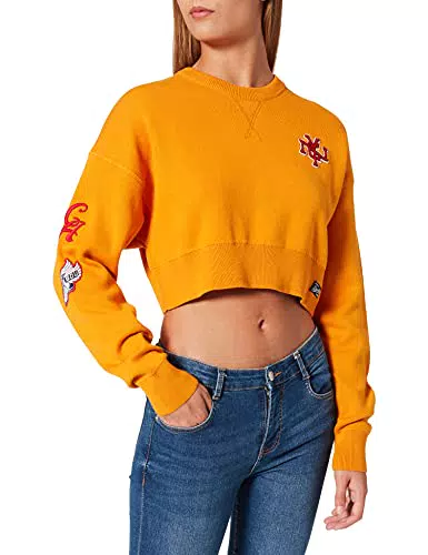 Superdry Varsity Crop Cotton Crew Casual Donna, Giallo