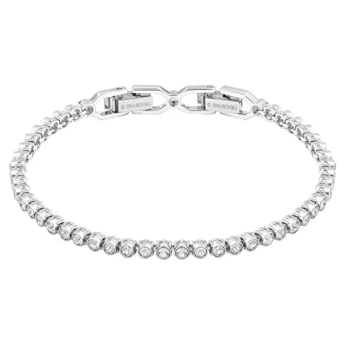 Swarovski Emily Braccialetto, Placcato in Tonalità Rodio con Delicata Striscia di Cristalli Montato a Castone