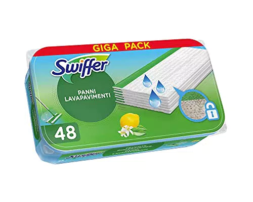 Swiffer Lavapavimenti Wet, 48 Panni Umidi, Limone, Pulizia Igienica Profonda