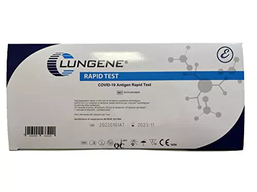 Test Rapido Antigenico Antigene COVID-19 Scatola 25 Pezzi Sars-Cov-2 nCov CLUNGENE Clongene Lungene Tampone Rino Faringeo Nasale Uso Autodiagnostico Self Home Test Auto Diagnosi Coronavirus