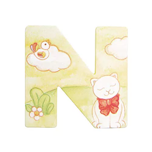 THUN - Lettera N da Parete con Gattino - Accessori Cameretta Bambini - Decorazione Casa - Legno - 8 h cm
