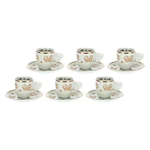THUN - Set 6 Tazzine da caffè con Decorazioni Natalizie - Natale - Accessori Cucina - Linea Gold Icons - Porcellana