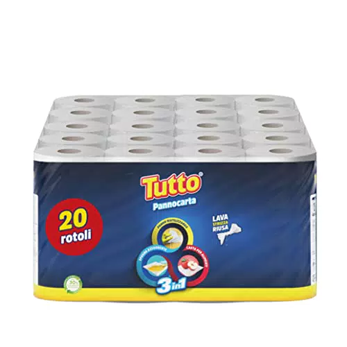 Tutto Pannocarta 3 in 1, 20 Rotoli di Carta Multiuso