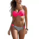 Voqeen Bikini Donna Mare Costumi da Bagno a Triangolo a Vita Bassa Push-up Imbottito Costumi da Mare Due Pezzi Sexy Spiaggia Beachwear Striscia Cinturino Regolabile Candy Color Beachwear