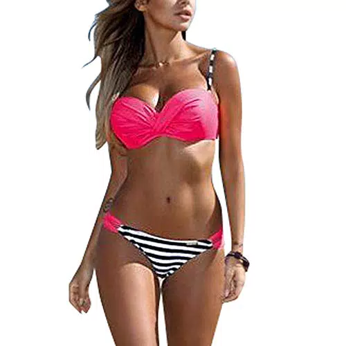 Voqeen Bikini Donna Mare Costumi da Bagno a Triangolo a Vita Bassa Push-up Imbottito Costumi da Mare Due Pezzi Sexy Spiaggia Beachwear Striscia Cinturino Regolabile Candy Color Beachwear