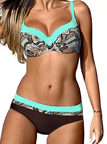 Voqeen Costumi da Bagno Due Pezzi Push Up Imbottito Costumi da Mare Multicolore Donna Bikini Sexy Spiaggia Beachwear Swimwear
