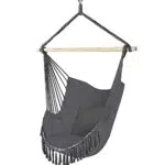 VOUNOT Poltrona Sospesa da Giardino 2 Cuscini, Sedia Amaca Altalena Macrame con Braccioli/Traversa in Legno