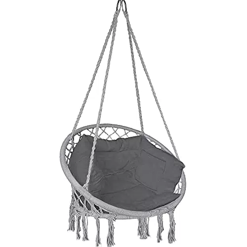 VOUNOT Poltrona Sospesa da Giardino, Sedia Amaca Altalena Macrame con Cuscino