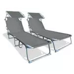 VOUNOT Set di 2 Lettino Prendisole Pieghevole, con Tettuccio Parasole e Schienale Regolabile