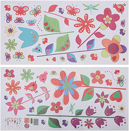 Walplus 50x70 cm Adesivi da Parete Colorato Fiori e Farfalle Premium Rimovibile Autoadesivo Murale Art Decalcomanie Vinile Decorazione Casa Soggiorno Camera Ufficio Parati Bambini Regalo