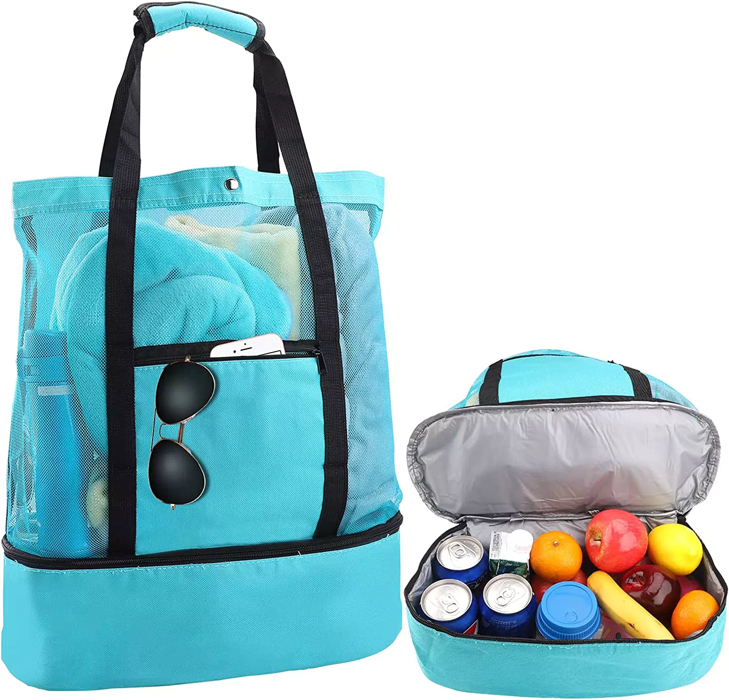 Borsa termica da spiaggia in rete, blu