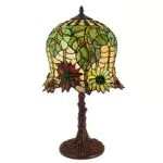 ADM - 'Lampada Girasoli' - Lampada da tavolo con paralume in vetro saldato lavorazione Tiffany e con supporto in metallo bronzato - Verde - H61 cm