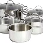Amazon Basics 9 Pezzi Set di Pentole a Induzione - Acciaio Inox