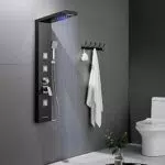 Auralum Colonna Doccia Idromassaggio Nera per Vasca con Miscelatore Pannello Doccia Set in 304 Acciaio Inox per Bagno