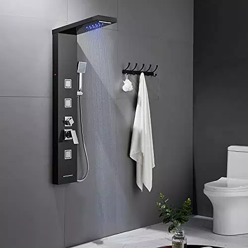 Auralum Colonna Doccia Idromassaggio Nera per Vasca con Miscelatore Pannello Doccia Set in 304 Acciaio Inox per Bagno