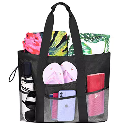 Borsa Mare Donna Rete Grande - Borse da Spiaggia Impermeabile Estive Shopper Tracolla Tote Bag per Viaggio Shopping Mare Picnic et