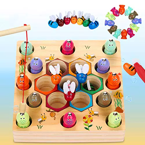 COOLJOY Giochi di Pesca, 2 in 1 Giochi Montessori Magnetici di Pesca in Legno