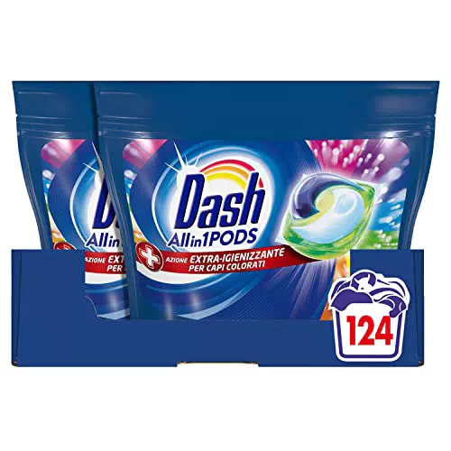 Dash Pods Detersivo Lavatrice In Capsule, 124, Azione Igienizzante Per Capi Colorati