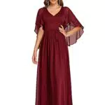 Ever-Pretty Vestiti da Cerimonia Taglie Forti Stile Impero Elegante Scollo a V Maniche con Volant Mamma Borgogna 38