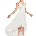 Ever-Pretty Vestiti da Sera Ballo Scollo a V Orlo Alto-Basso Stile Impero Abiti da Damigella Donna Bianca 44