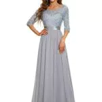 Ever-Pretty Vestiti da Sera e Cerimonia Donna Linea ad A Elegante Manica 3/4 con Paillettes Abiti da Damigella Chiffon Stile Impero Argento 36