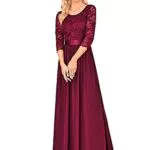 Ever-Pretty Vestito da Cerimonia Donna 3/4 Manich Stile Impero Maxi Linea ad A Pizzo Chiffon Abiti da Damigella Borgogna 54