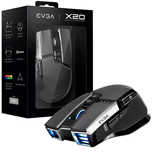 EVGA X20 Mouse da Gioco, Wireless, Grigio, Personalizzabile