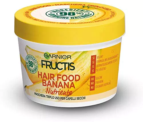 GARNIER Maschera Nutriente Fructis Hair Food, Maschera Disciplinante 3 in 1 con Formula Vegana per Capelli Secchi
