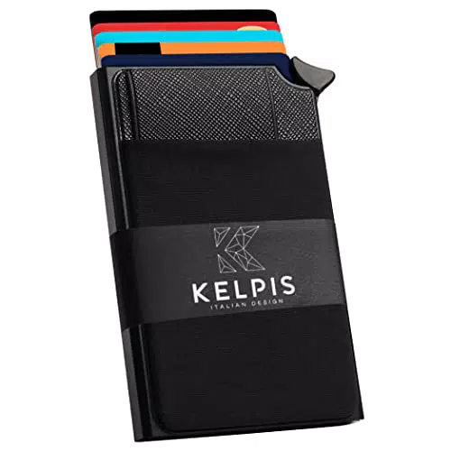 KELPIS Porta Carte Credito Uomo, Mini Portafoglio Uomo Con Blocco Rfid