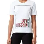 Love Moschino t-Shirt Personalised Logo Box Graphic with Iridescent FOI