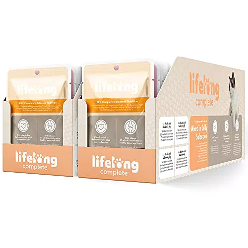 Marchio Amazon - Lifelong Alimento completo per gatti adulti- Selezione mista in gelatina