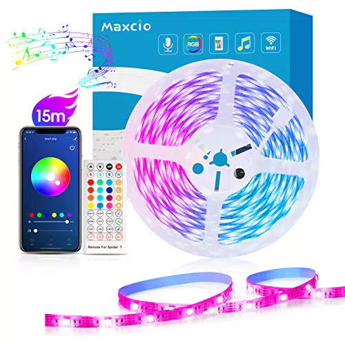 Maxcio Striscia LED, Smart 15m WiFi RGB Compatibile con Alexa e Google Home